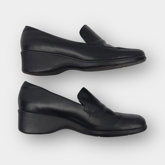 Rockport women's black leather wedge loafers slip on comfort work shoes 7.5M - Picture 4 of 8